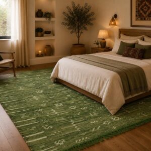 Berber Green Authentic Wool Tribal Boho Living Rug