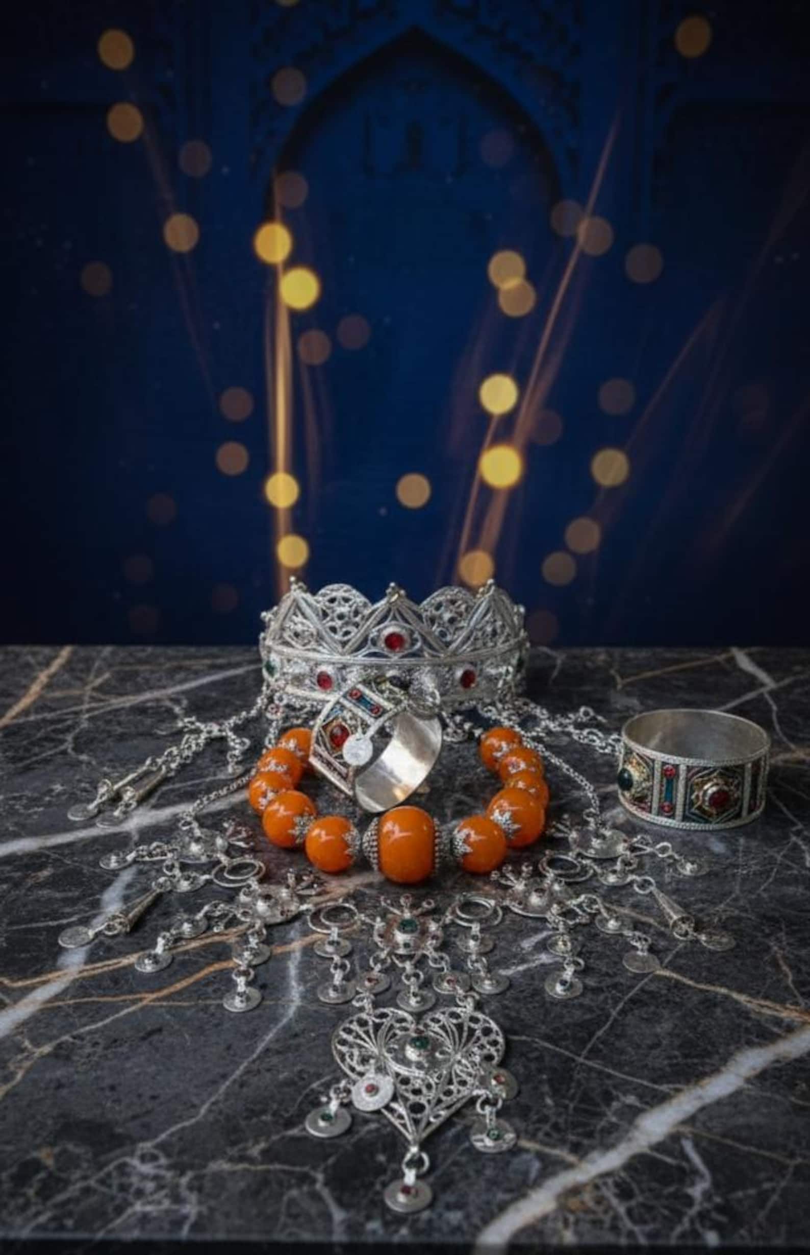 Berber Royal Jewelry Set Silver Amber Authentic Necklace
