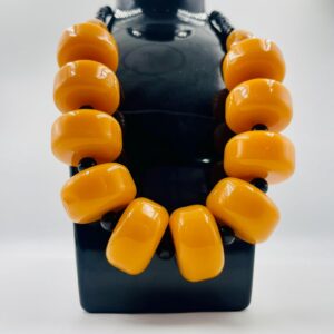 Berber Amber-Style Statement Jewelry Large Orange Resin Necklace