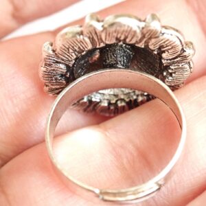 Amazigh Silver Tone Enameled Adjustable Flower métal Ring