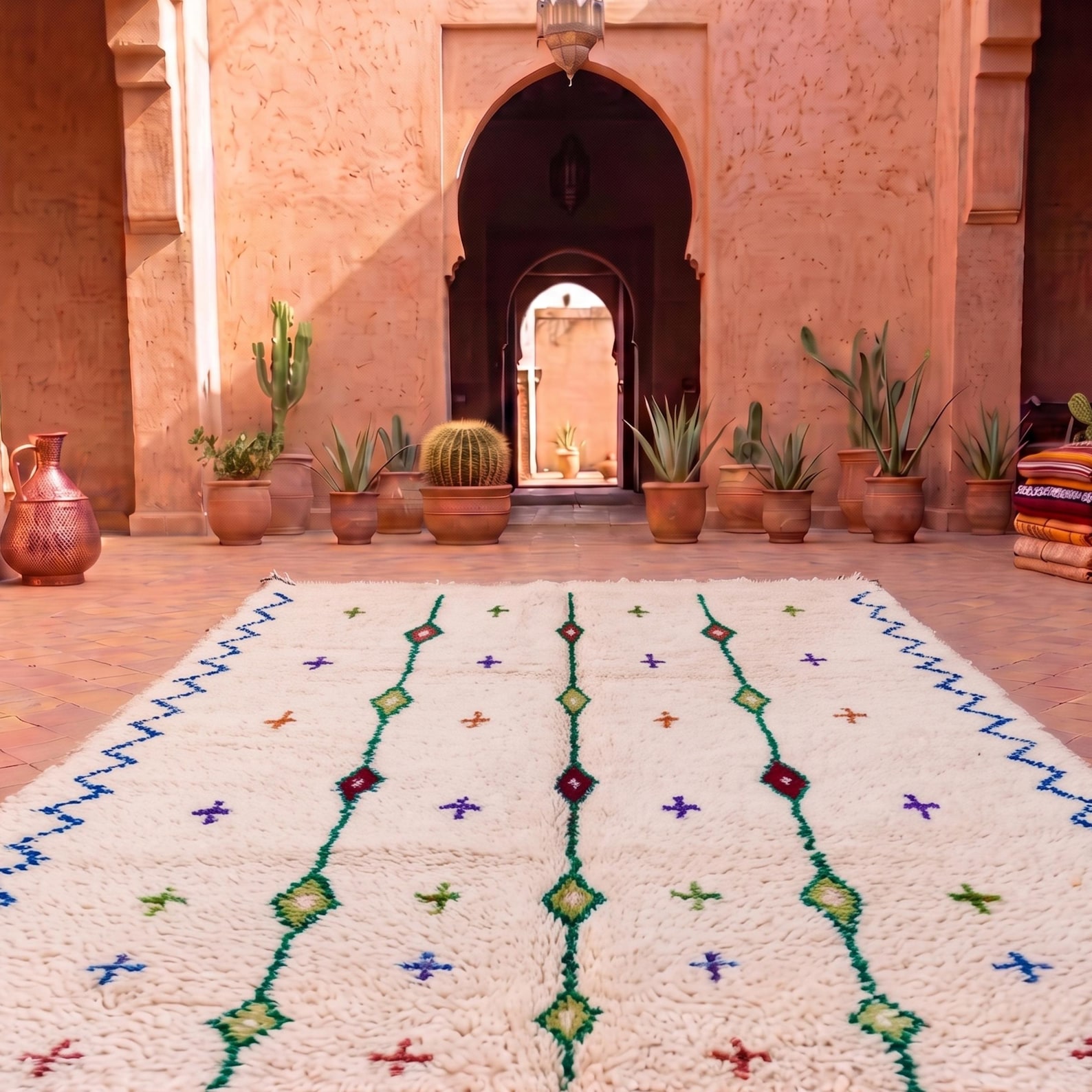 Berber Azilal Diamond Tribal Symbol Wool Colorful Rug