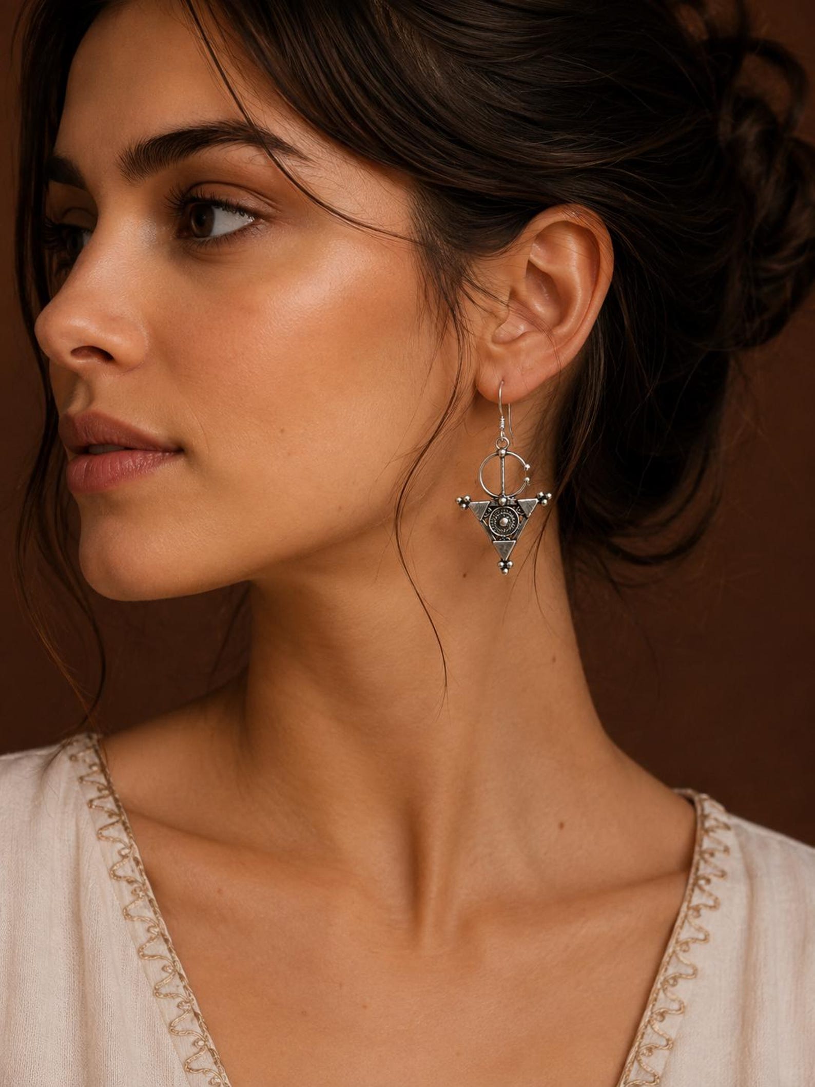 Berber Sterling Silver Jewelry Handmade Triangle Boho Earrings