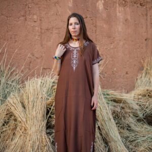 Berber Handmade Cotton Symbol Screen Printed Gandora Kaftan