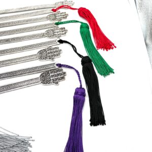 Amazigh Handmade Silver-Tone Hamsa Metal Bookmark with Silk Tassel