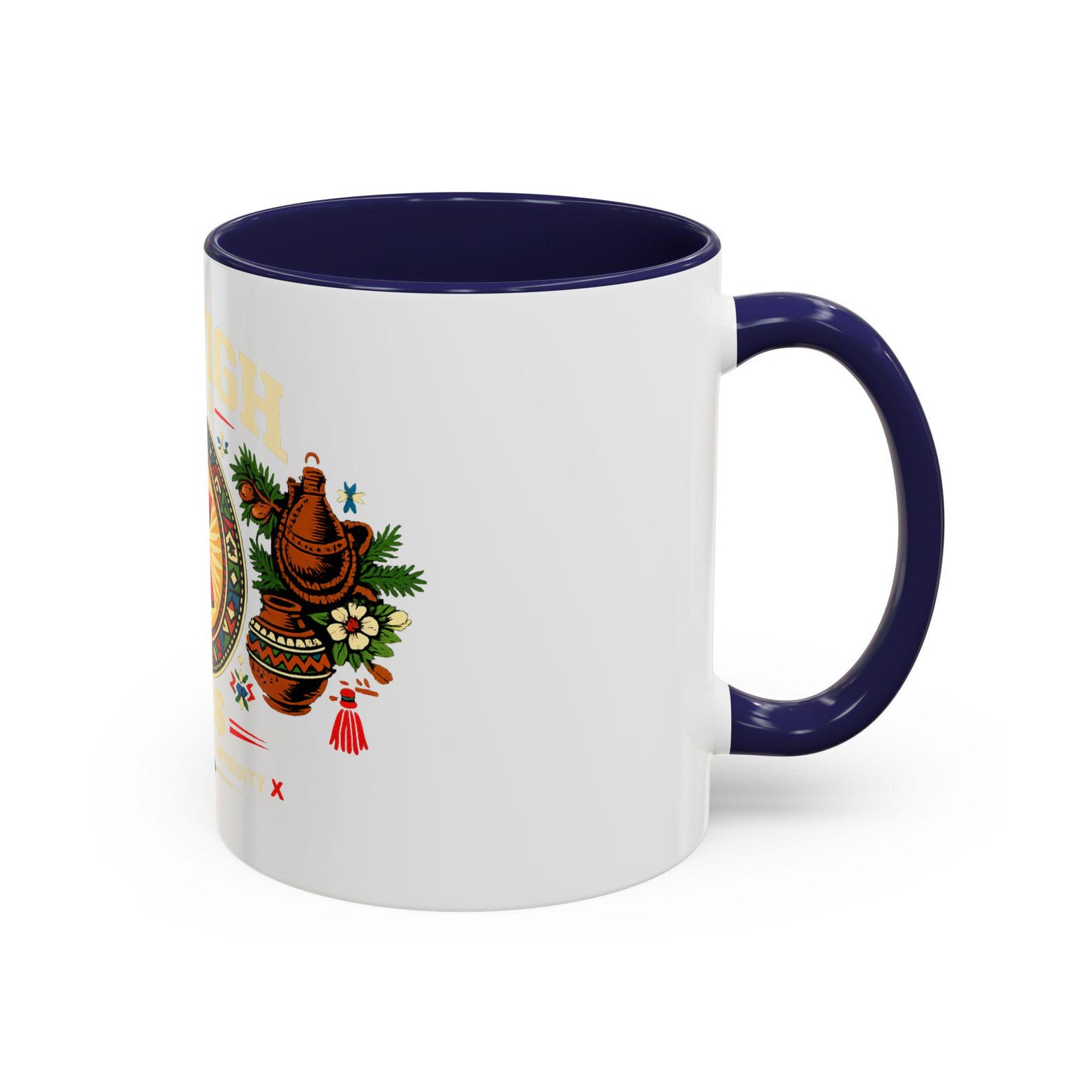 Berber Symbol Coffee Ceramic Accent Handle White Mug