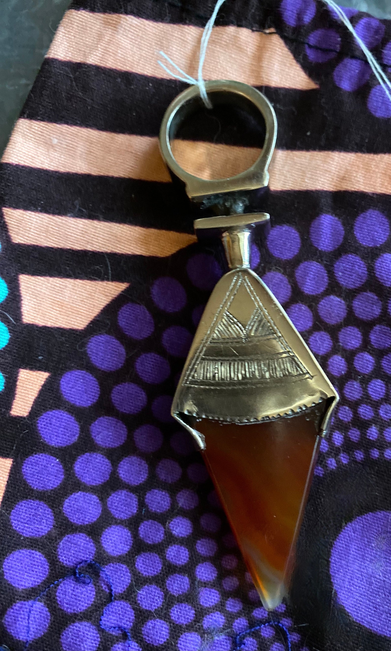 Amazigh Gigantic Carnelian Agate & Silver Tuareg Ring Amulet Hair Ornament Necklace