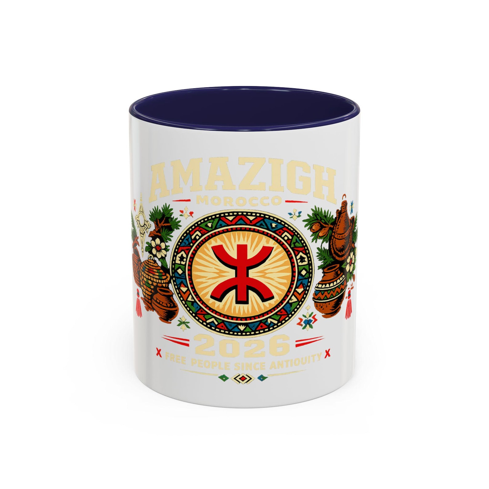 Berber Symbol Coffee Ceramic Accent Handle White Mug