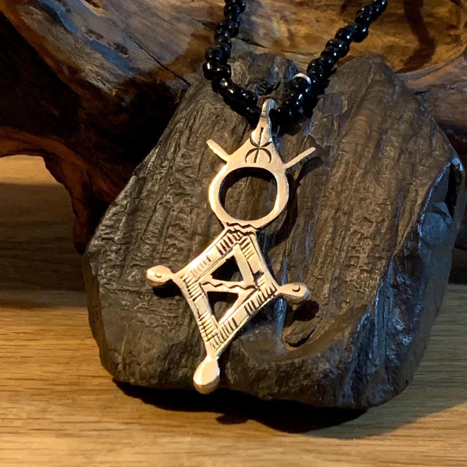 Amazigh Tuareg Symbol Pendant Necklace With Leather Cord