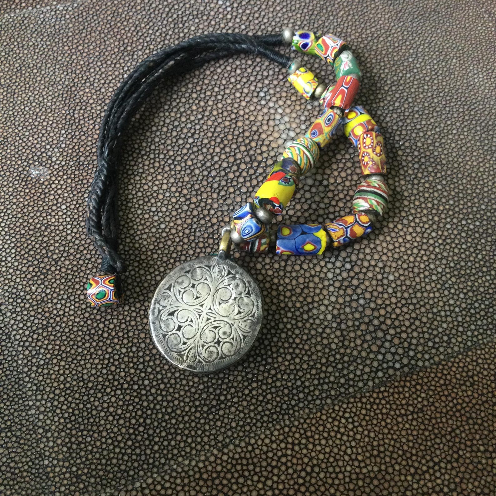 Berber Ida ou Semlal Silver Pendant Beaded Necklace