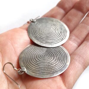 Berber Silver Spiral of Life Round Disk Earrings