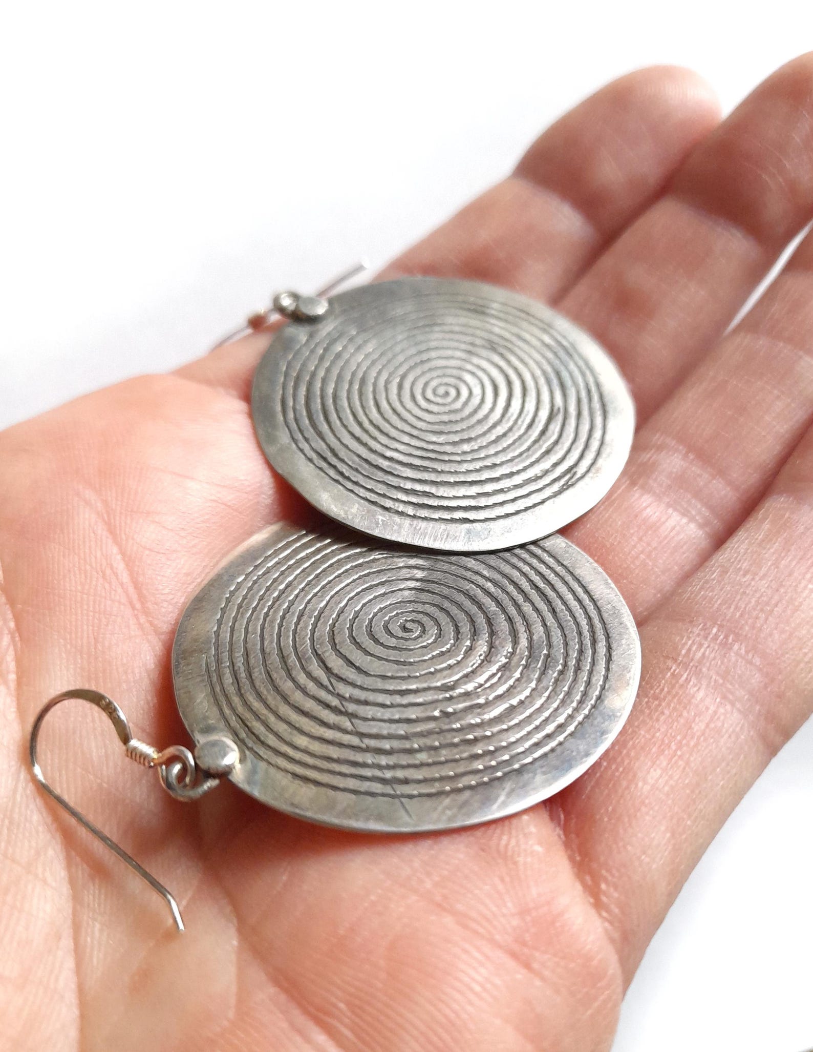 Berber Silver Spiral of Life Round Disk Earrings
