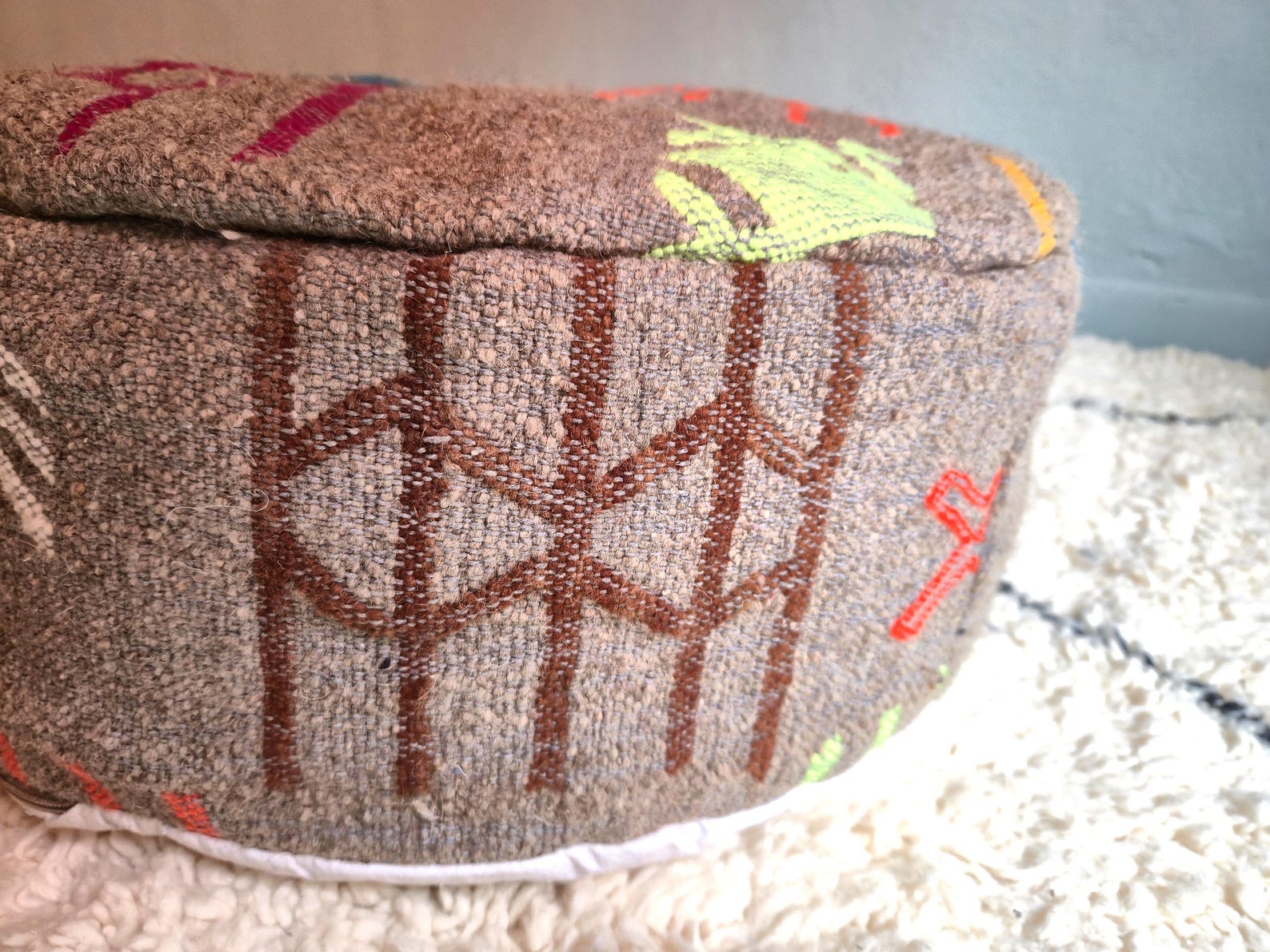 Berber Set Handmade Kilim Vintage Wool Footstool Pouf