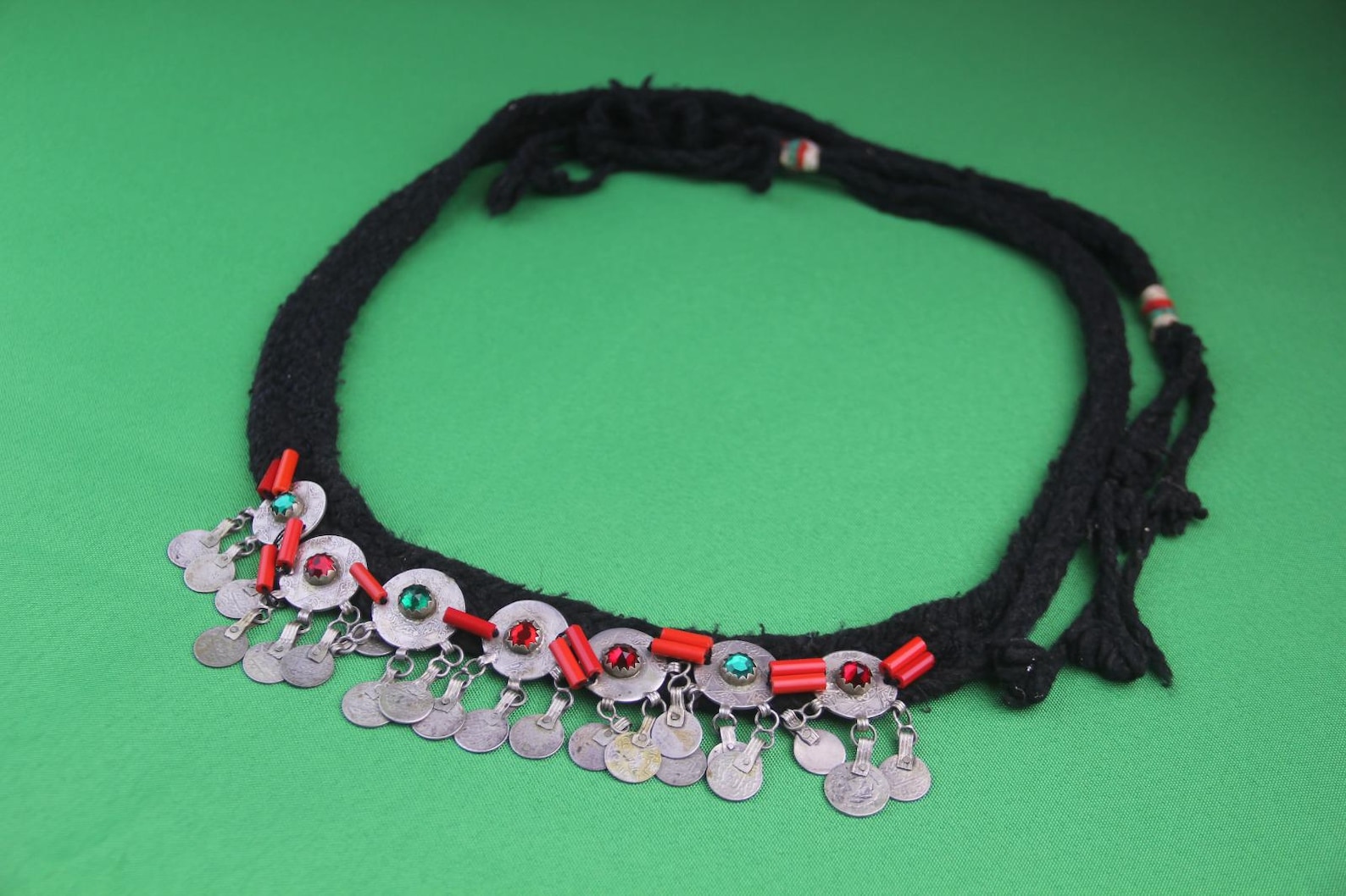 Berber Authentic ANTIQUE Silver Genuine Coral Coins Necklace