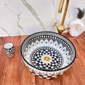 Amazigh Hand Painted Checkerboard Bathroom Sink Basin Ceramic Ring