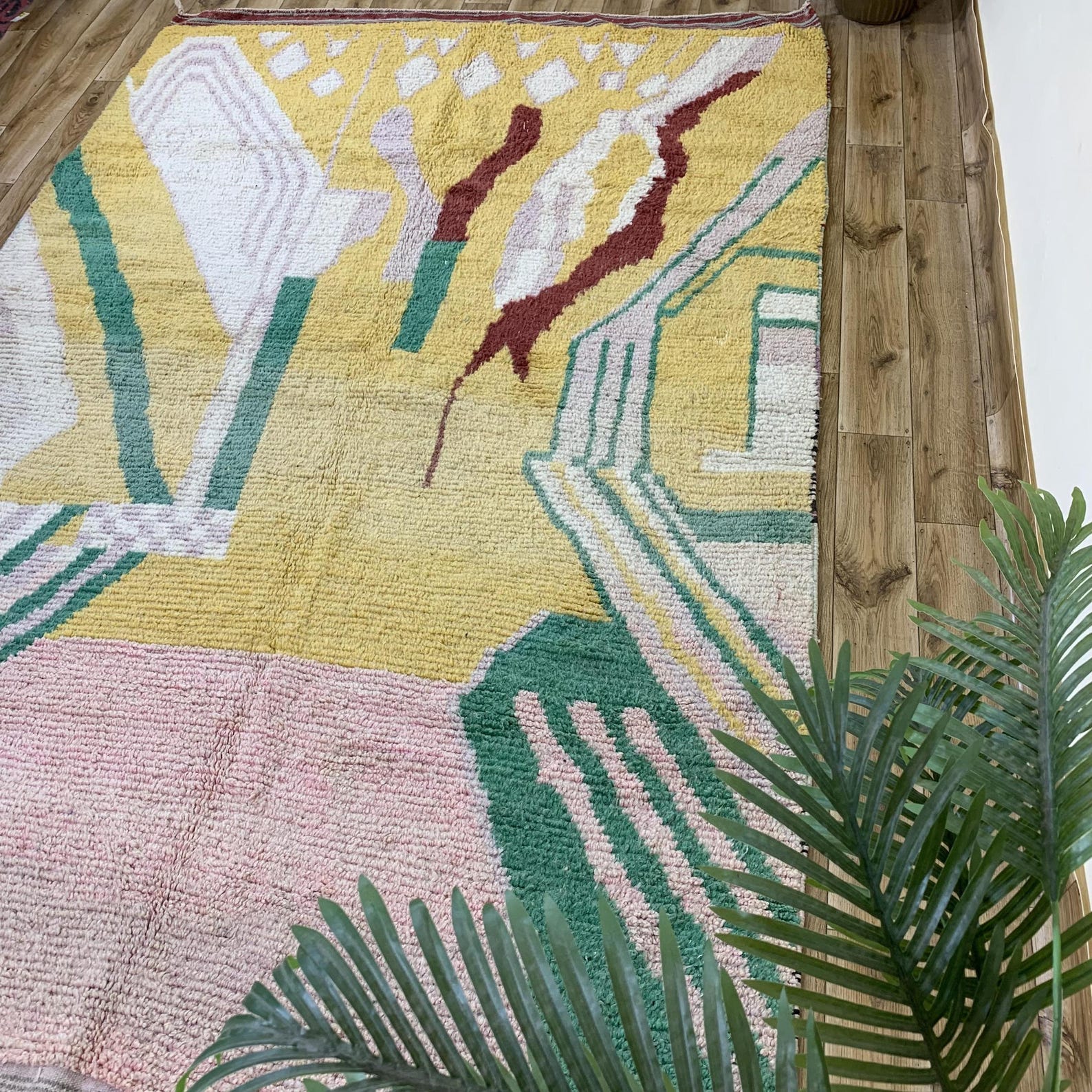 Amazigh Wool Mustard Yellow Cream Abstract Forest Green Rug