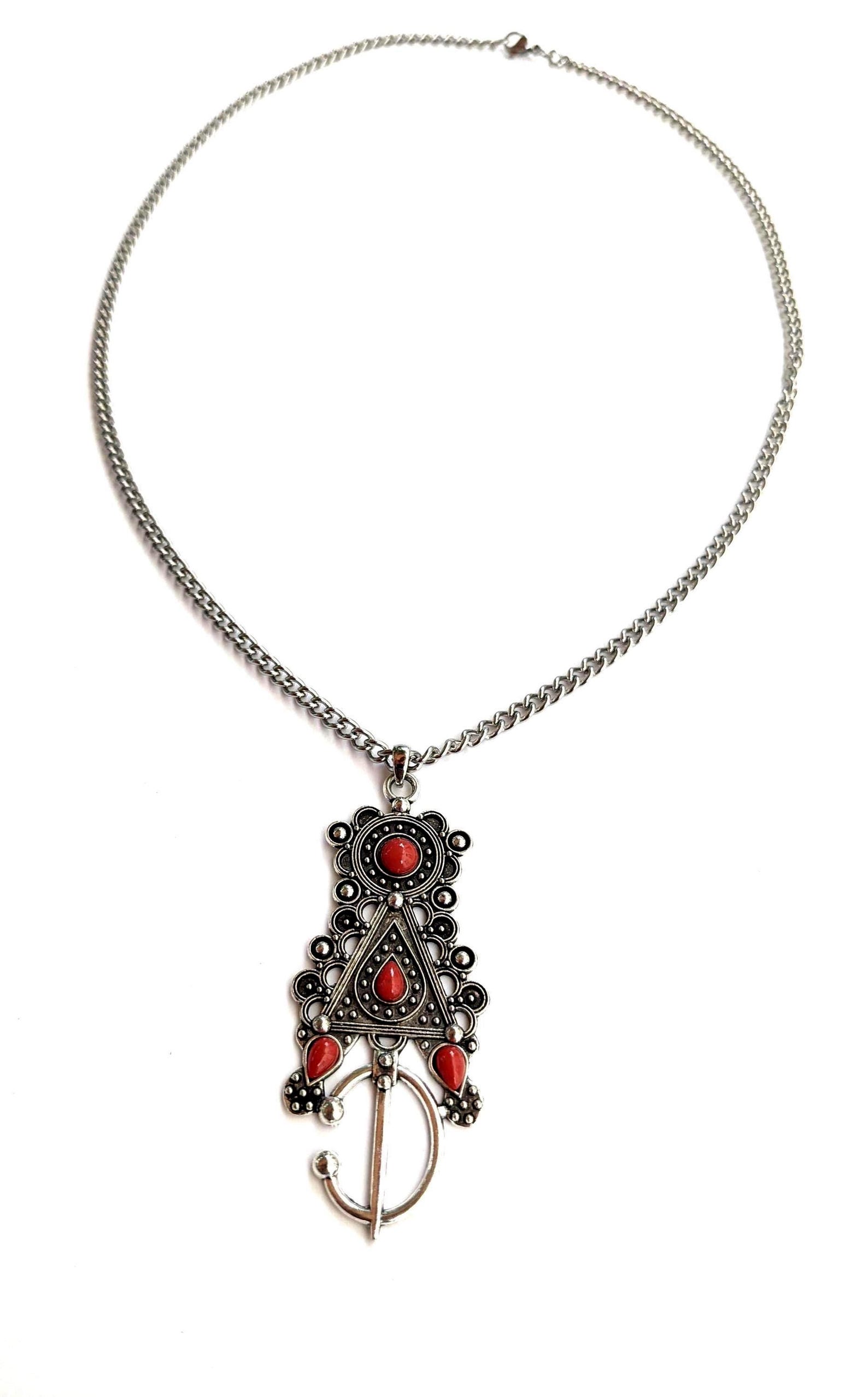 Amazigh Tizerzit Berber Fibula Pendant Stainless Steel Chain Necklace