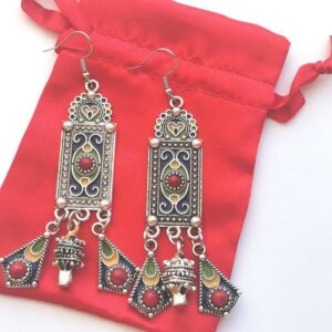 Traditional Kabyle Amazigh Berbères Three-Charm Colorful Dangle Earrings