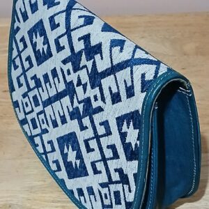 Teal Leather Tunisian Handbag with Amazigh Motifs Shoulder Bag