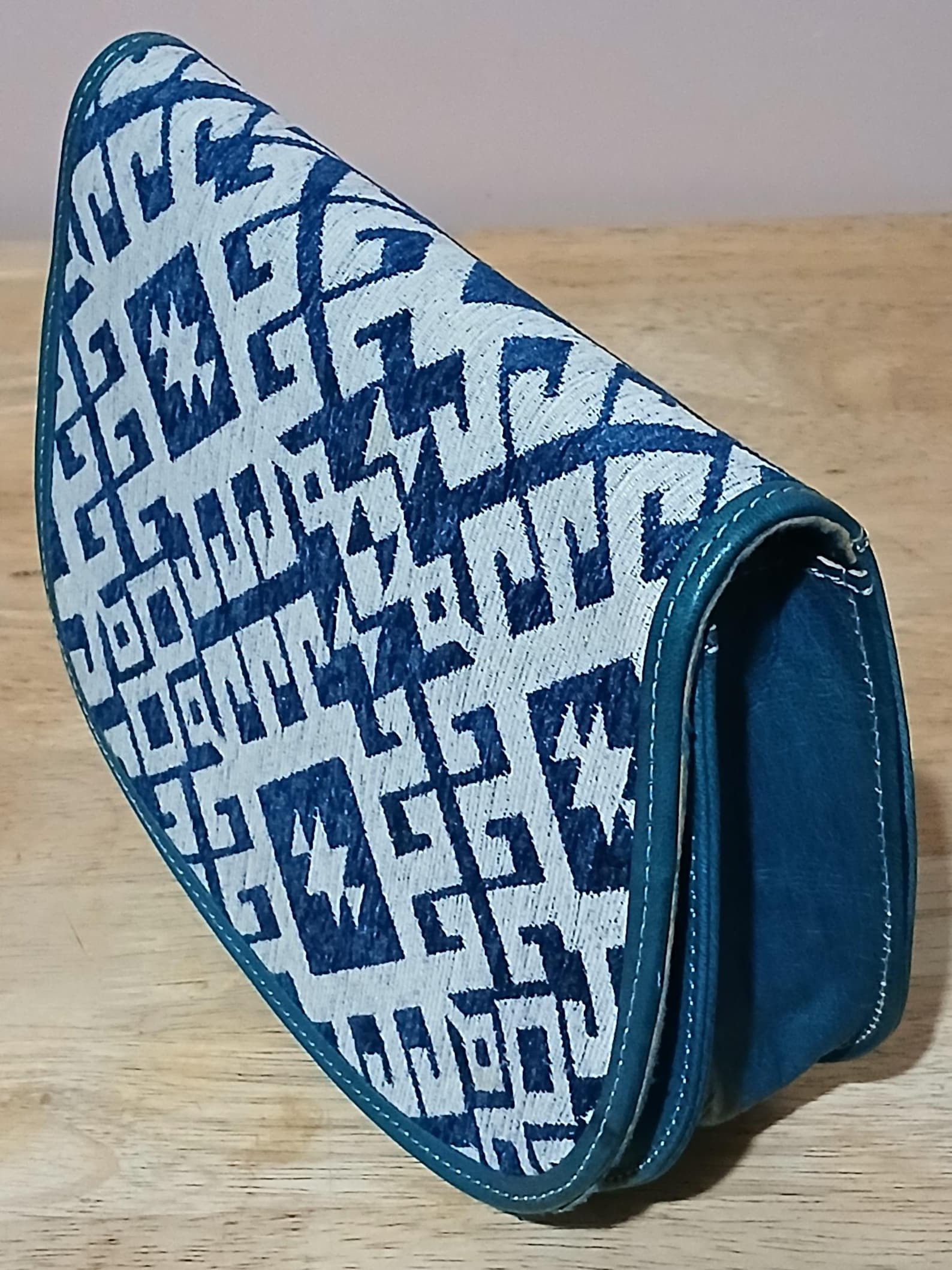 Teal Leather Tunisian Handbag with Amazigh Motifs Shoulder Bag