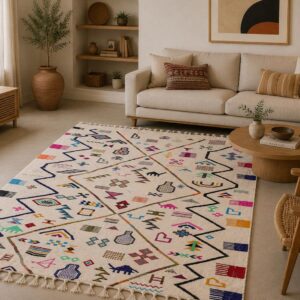 Berber Handmade Colorful Wool White Geometric Carpet Rug