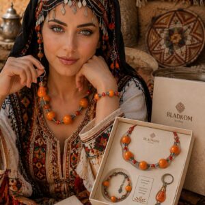 Berber Jewelry Set Orange Statement Handmade Bracelet Necklace