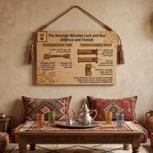 Berber Wooden Lock Key Infographic Poster Wall Art