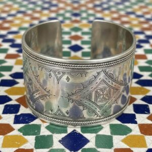 Berber Silver Cuff Handmade Traditional Engraved Wide Bracelet