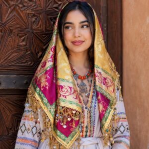 Amazigh Golden Sabniya Wedding Headscarf with Coin Fringe Scarf