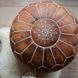 Amazigh Artisanal Leather Pouffe Handmade Delivered stuffed Pouf