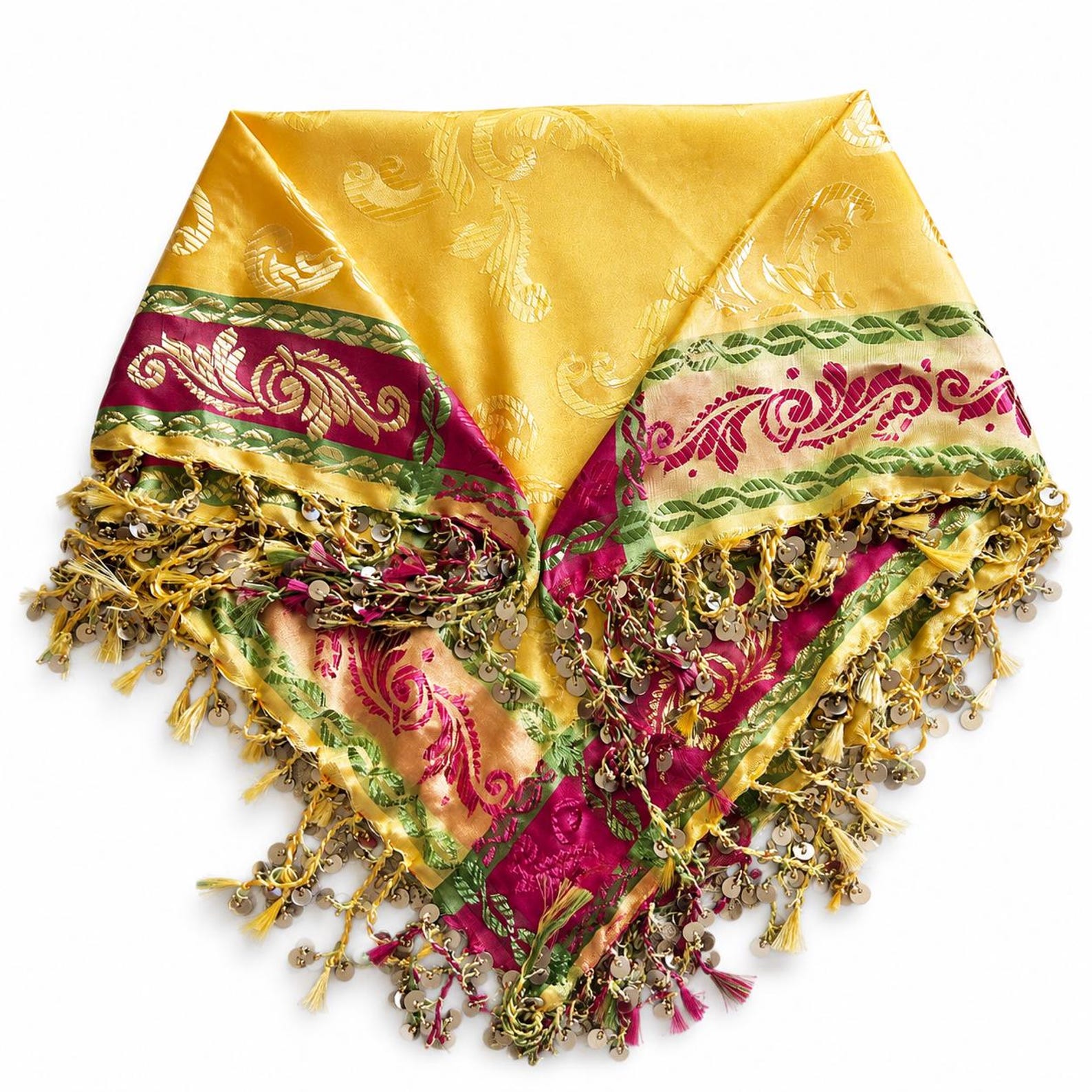 Amazigh Golden Sabniya Wedding Headscarf with Coin Fringe Scarf