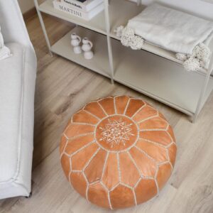 Amazigh Handmade Leather Stuffed Ottoman Footstool Sand Pouf