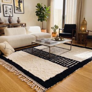 Custom Amazigh Berber Black and Ivory Wool Living Room Rug