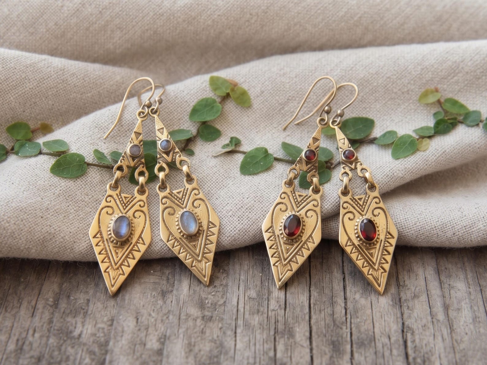 Berber Tuareg Labradorite or Garnet Gemstone Boho Earrings