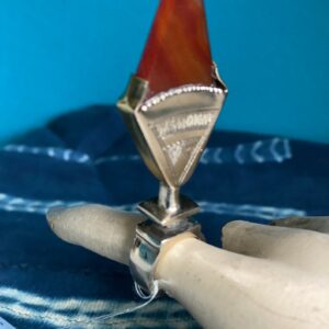 Amazigh Gigantic Carnelian Agate & Silver Tuareg Ring Amulet Hair Ornament Necklace