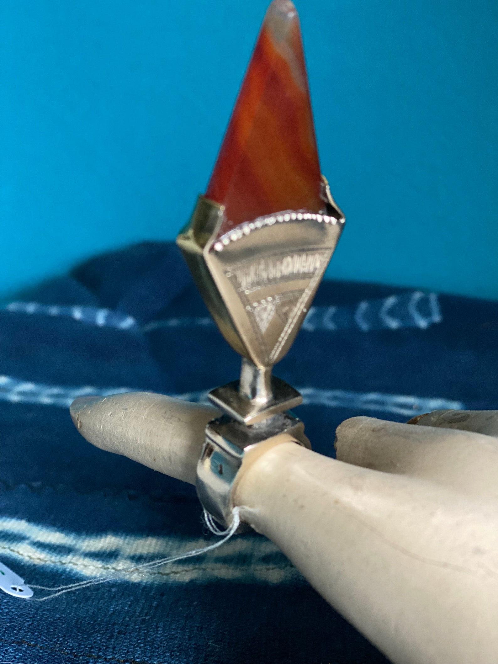 Amazigh Gigantic Carnelian Agate & Silver Tuareg Ring Amulet Hair Ornament Necklace