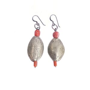 Berber Antique Chiseled Silver Coral Earrings South Design