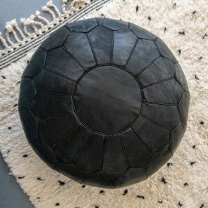 Berber Premium XL Scandinavian Leather Black Delivered Pouf