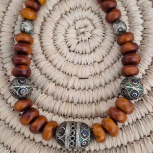 Berber Antique Handmade Silver Filigree Bead Statement Necklace
