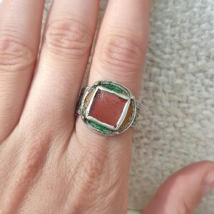 Amazigh Red glass and enamel ring size 11.5