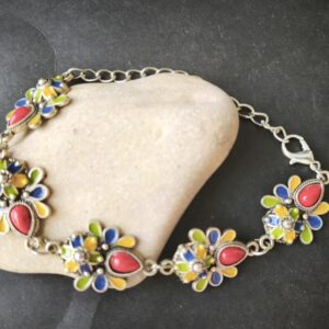 Handmade Amazigh Kabyle Berber Stainless Steel Red Coral Enamel Bracelet