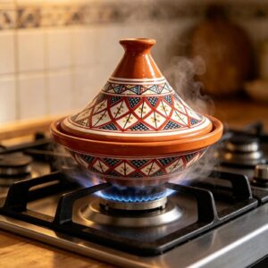 Amazigh Hand-Painted red Ceramic Cooking Flame-Proof Tagine 30cm