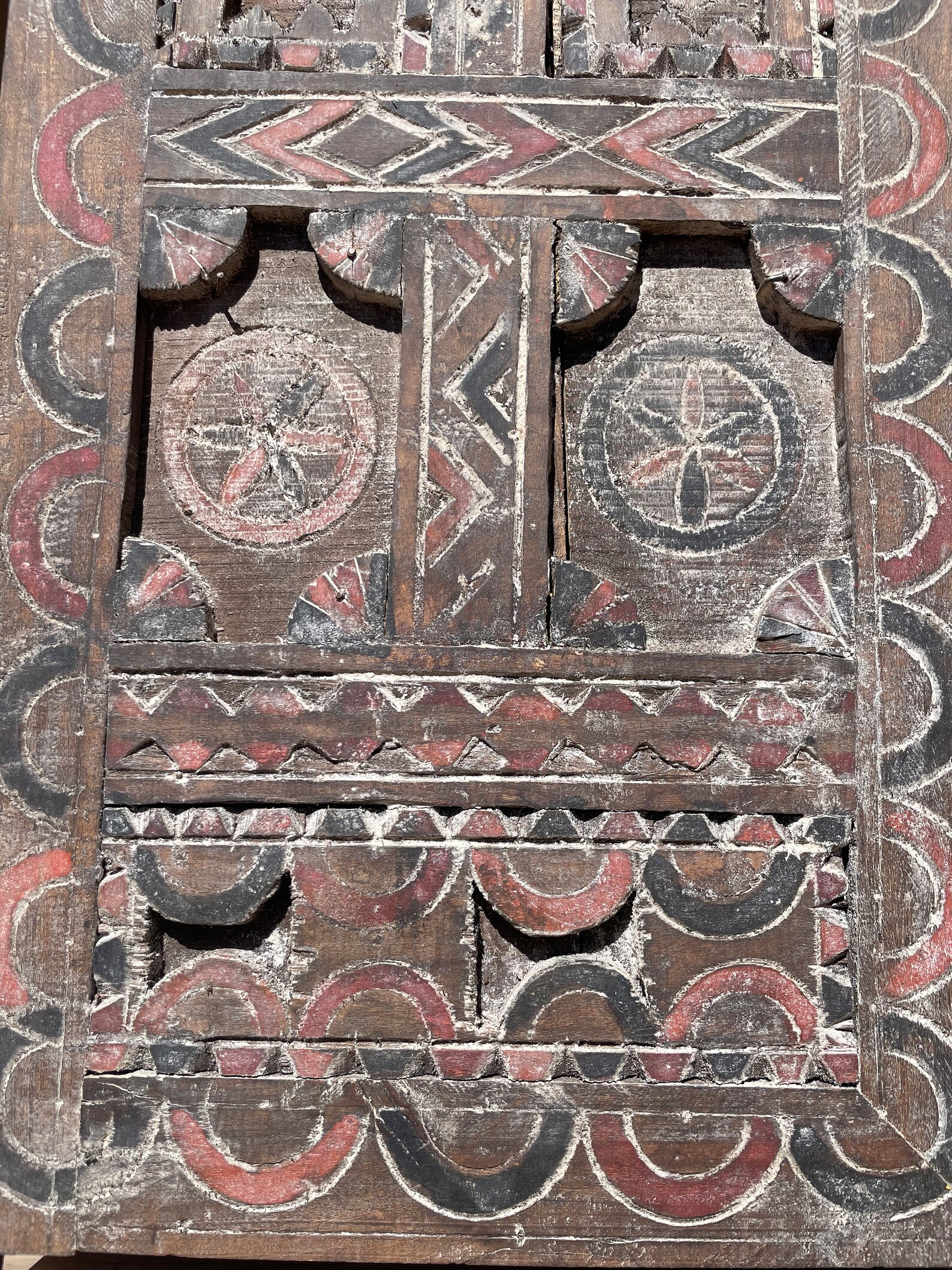 Antique Amazigh Berber Carved Wood Door Panel Wall Art