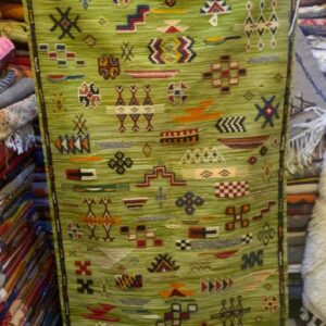 Berber Camel Wool Handmade Runner Rug With Tribal Motifs