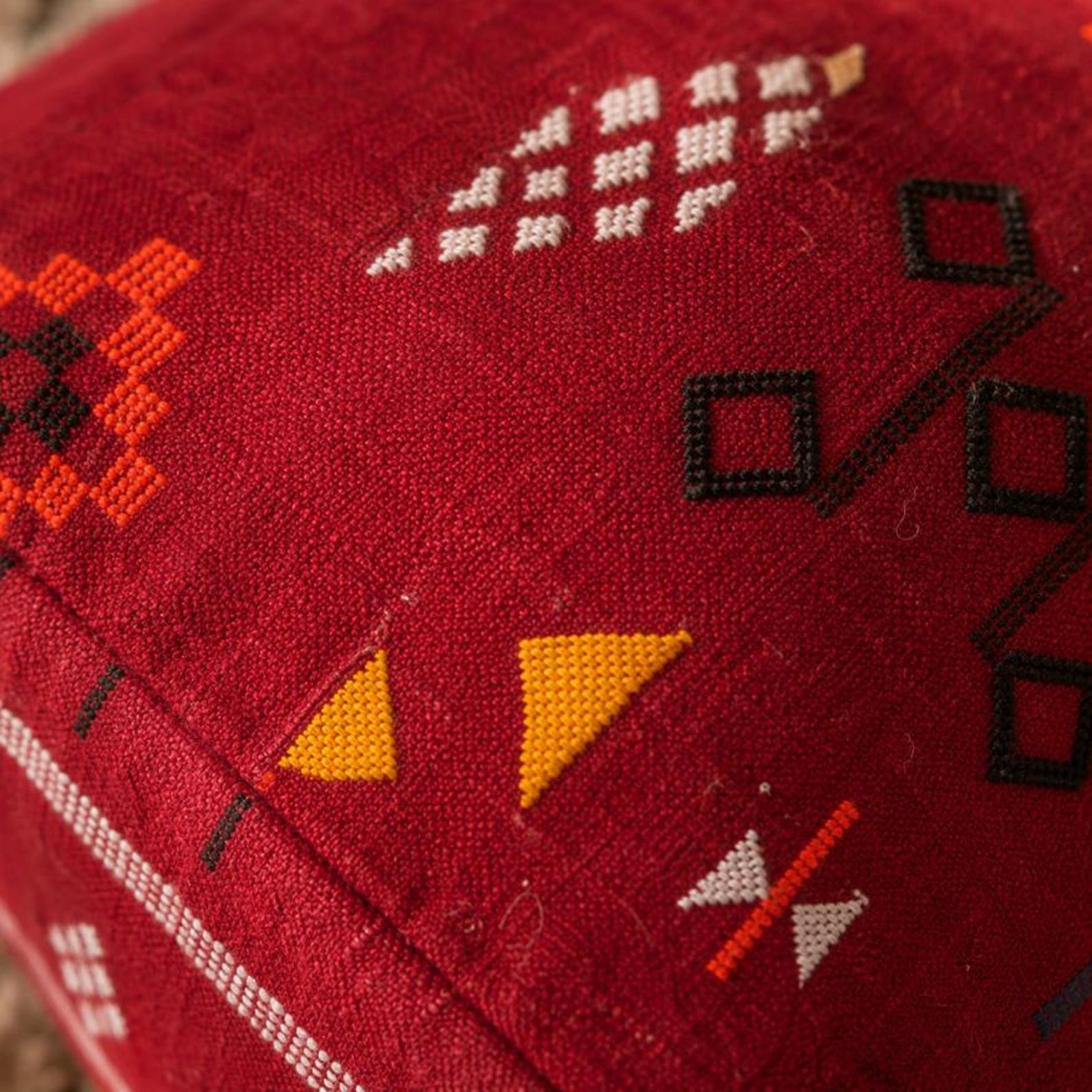 Berber Handmade Red Kilim Boho Square Floor Pouf