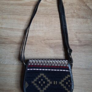Small Black Leather Tunisian Handbag with Amazigh Motifs Shoulder Bag