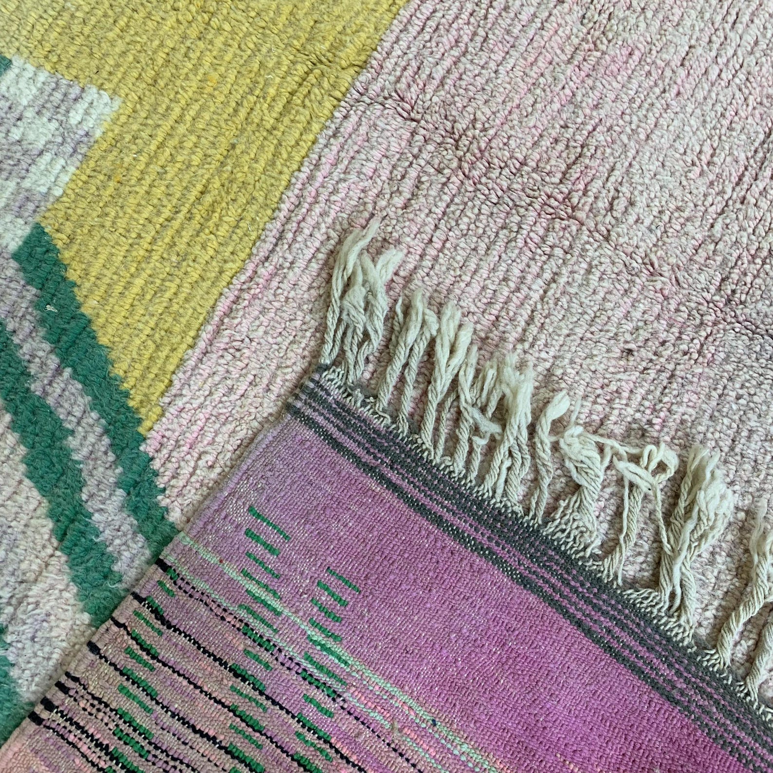 Amazigh Wool Mustard Yellow Cream Abstract Forest Green Rug