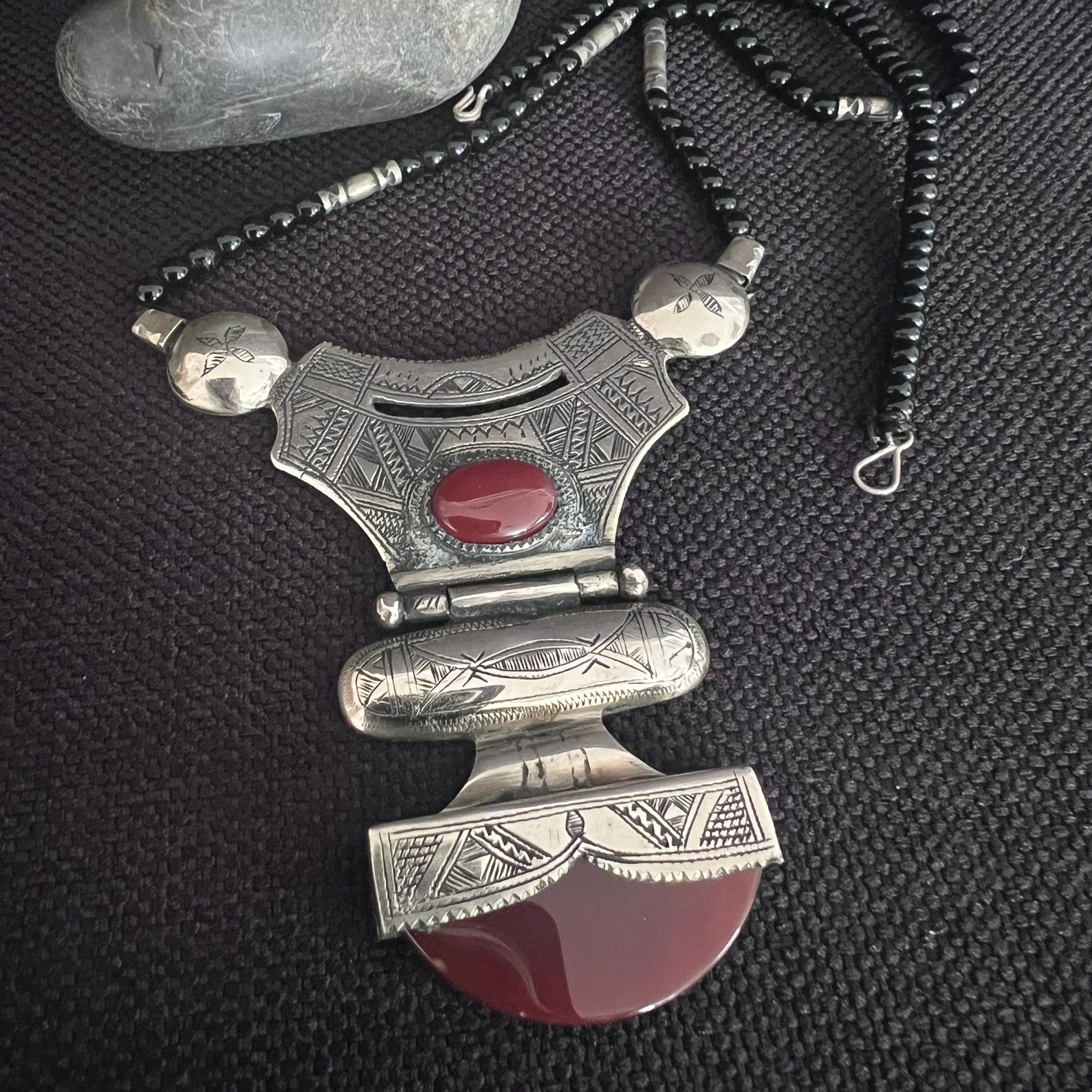 Berber Tanfouk Silver Carnelian Morocco Tuareg Necklace Et5083