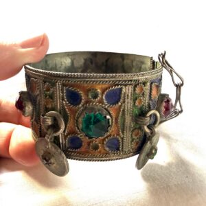 Amazigh Vintage Enamelled Red Cuff Bangle Coin Bracelet