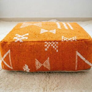 Berber Handmade orange Vintage Kilim Boho Footstool Pouf