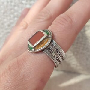 Amazigh Red glass and enamel ring size 11.5